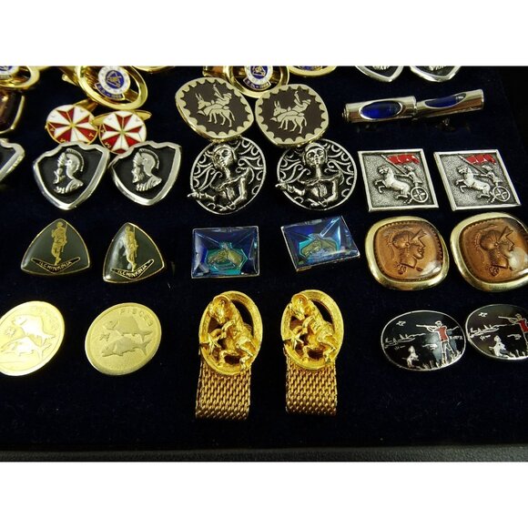 Huge Lot of Cufflinks 35 Pairs Vintage and Designer Cuff Links w Tray - Picture 5 of 7